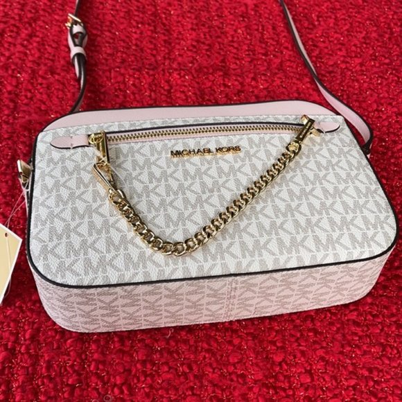 Michael Kors Jet Set Item Large East West Zip Chain Crossbody Powder Blush Multi - Picture 13 of 16